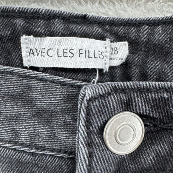 Avec Les Filles Jeans Women 28 Black Charcoal Wash High Rise Straight Distressed - Picture 2 of 14